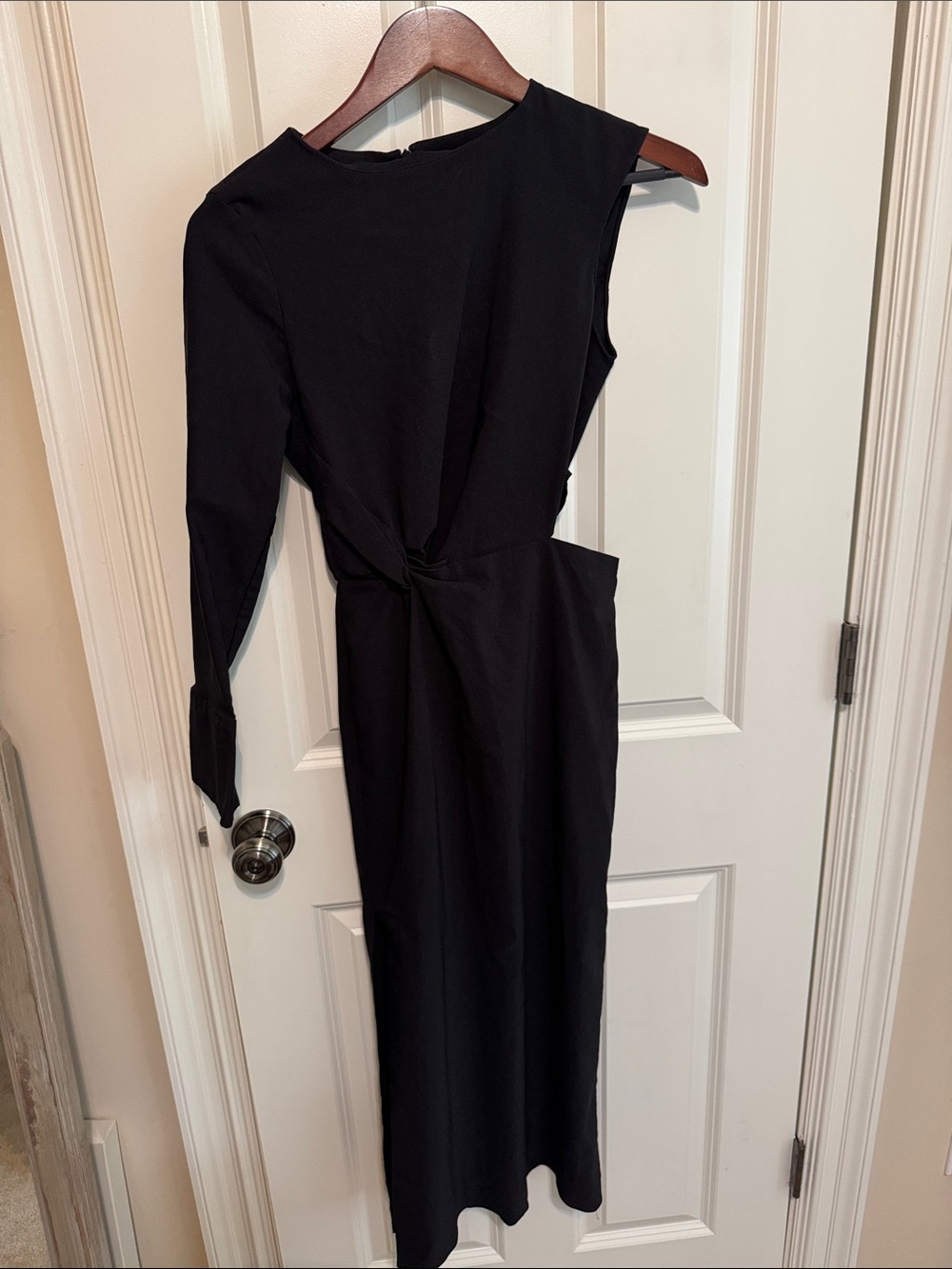 Zara Black Asymmetrical one sleeve Twist-Detail Maxi Dress small - Picture 2 of 6